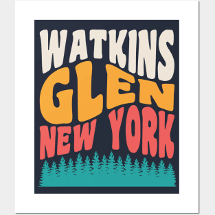 Watkins Glen State Park Hiking New York Retro Typography Posters and Art